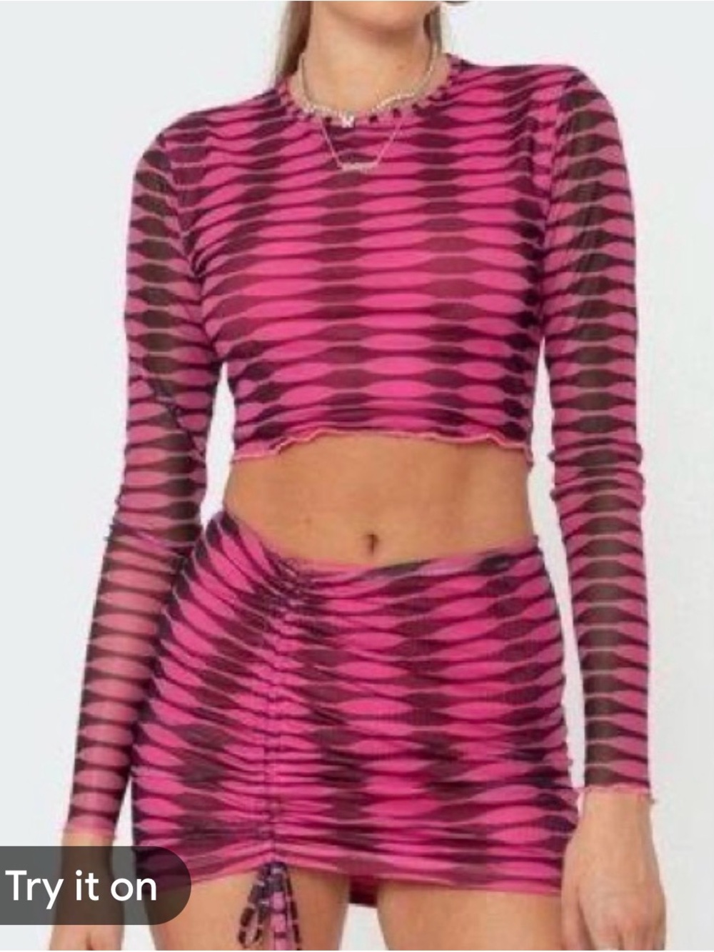 Edikted pink and black geometric-print mesh two-piece set xs